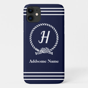 Nautical Navy Blue Beach kustmonogrammen iPhone 11 Hoesje