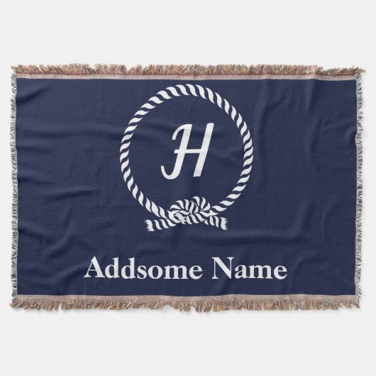 Nautical Navy Blue Beach kustmonogrammen Deken (Voorkant)