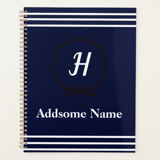 Nautical Navy Blue Beach kustmonogrammen Planner (Voorkant)