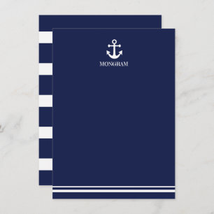 Nautical Navy Blue Boat Name Anchor Bedankt Kaart
