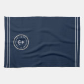 Nautical Navy Blue Boat Name Anchor Rope Kitchen Theedoek (Horizontaal)