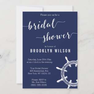 Nautical Navy Blue Bridal Shower Invitation Wheel Kaart