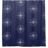 Nautical Navy Blue Coastal Compass Roos Badkamer Douchegordijn (Voorkant)
