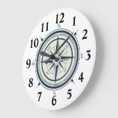 Nautical Navy Blue Compass Grote Klok (Hoek)
