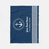 Nautical Navy Blue Custom Boat Name Anchor Fleece Deken (Voorkant)