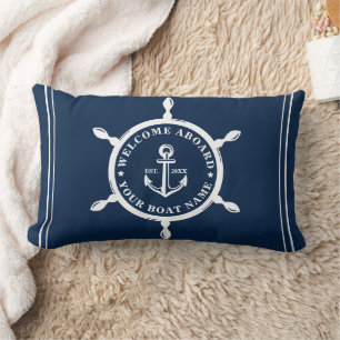 Nautical Navy Blue Custom Boat Name Anchor Kussen