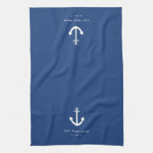 Nautical Navy Blue Custom Boat Name Anchor Theedoek (Verticaal)