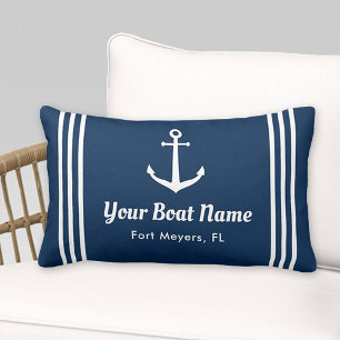Nautical Navy Blue Custom Boat Name Kussen