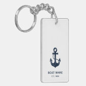 Nautical Navy Blue Custom Boat Name Sleutelhanger (Voorkant Links)