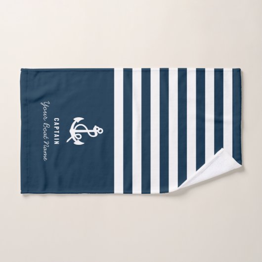 Nautical Navy Blue Custom Boot Naam gestreept Handdoek (Handdoek)