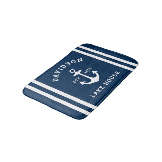 Nautical Navy Blue Custom Family Lake House Badmat (Gekanteld)