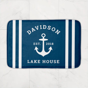 Nautical Navy Blue Custom Family Lake House Badmat