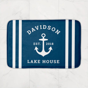 Nautical Navy Blue Custom Family Lake House Badmat
