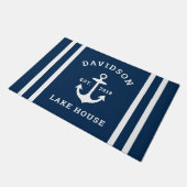 Nautical Navy Blue Custom Family Lake House Deurmat (Schuin)