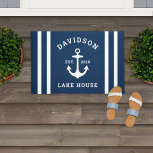 Nautical Navy Blue Custom Family Lake House Deurmat