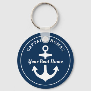 Nautical Navy Blue Custom Kapitein Boat Name Sleutelhanger