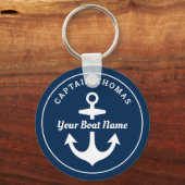 Nautical Navy Blue Custom Kapitein Boat Name Sleutelhanger (Voorkant)