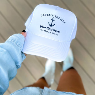 Nautical Navy Blue Custom Kapitein Boat Name Trucker Pet