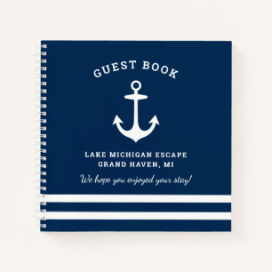 Nautical Navy Blue Custom Vacation Home Guestbook Notitieboek