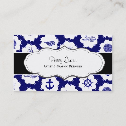 Nautical Navy Blue Double Sided Visitekaartjes (Voorkant)