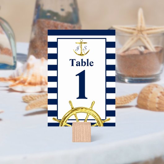 Nautical Navy Blue en Gold Wedding Kaart