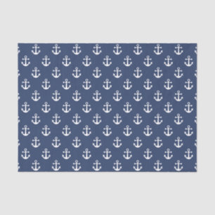 Nautical Navy Blue en White Anchor Pattern Tissuepapier