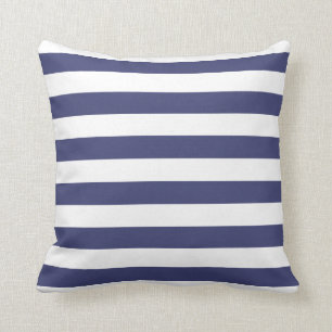 Nautical Navy Blue en White Striped Kussen