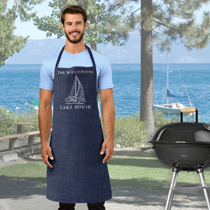 Nautical Navy Blue familienaam Lake House Schort