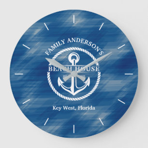 Nautical Navy Blue Family Name Anchor Beach House Grote Klok