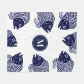 Nautical Navy Blue Fish Head | Gepersonaliseerd Fleece Deken (Voorkant (Horizontaal))