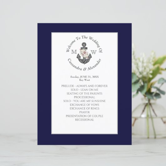 Nautical Navy Blue Floral Ancre Programme de maria (Debout devant)