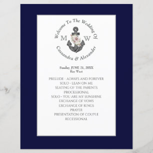 Nautical Navy Blue Floral Ancre Programme de maria