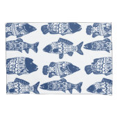 Nautical Navy Blue Floral Patterned Fish Kussensloop (Voorkant-Links)
