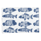 Nautical Navy Blue Floral Patterned Fish Kussensloop (Voorkant-Rechts)