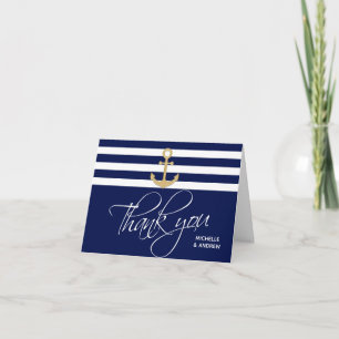 Nautical Navy Blue Gold Anchor Dank je huwelijk Kaart