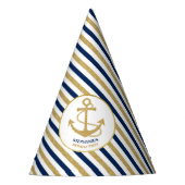Nautical Navy Blue Gold Anchor Feesthoedjes (Voorkant)