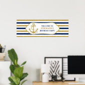 Nautical Navy Blue Gold Anchor Poster (Thuiskantoor)