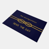 Nautical Navy Blue Gold Rope Custom Names Deurmat (Schuin)