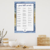 Nautical Navy Blue & Gold Seating Chart Poster (Keuken)