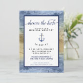 Nautical Navy Blue & Gold Waterverf Vrijgezellenfe Kaart (Staand voorkant)