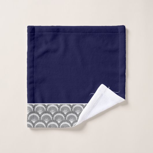 Nautical Navy Blue Grey Seashell Monogram initiaal Bad Handdoek (Wasdoekje)
