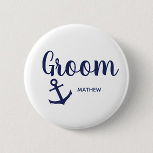 Nautical navy blue groom anchor ronde button 5,7 cm