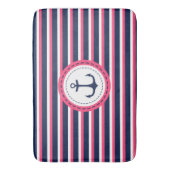 Nautical Navy Blue Hot Pink Stripes Anchor Design Badmat (Voorkant Verticaal)