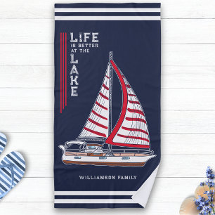 Nautical Navy Blue Life is beter bij het meer Strandlaken