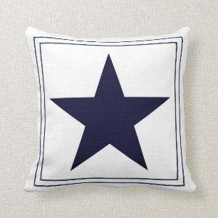 Nautical Navy Blue Lijst & Star Monogram Kussen