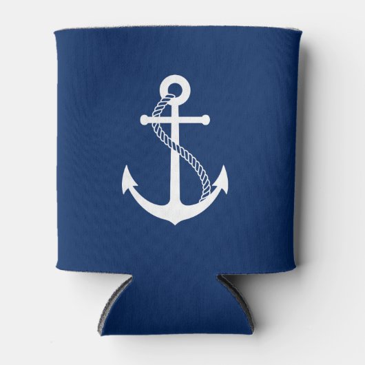 Nautical Navy Blue met White Anchor Blikjeskoeler (Voorkant)