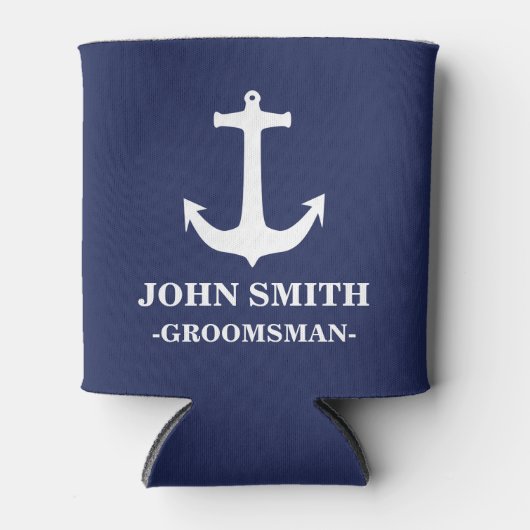 Nautical Navy Blue met White Anchor Groomsman Blikjeskoeler (Voorkant)
