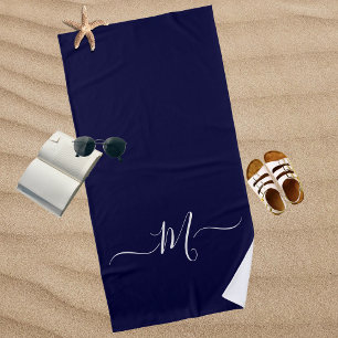 Nautical Navy Blue Monogram initiaal Strandlaken