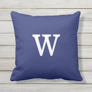 Nautical Navy Blue Monogram met strepen op achterz Buitenkussen