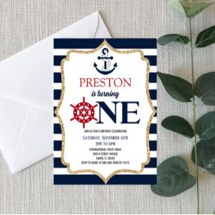 Nautical Navy Blue One 1e eerste verjaardag Kaart